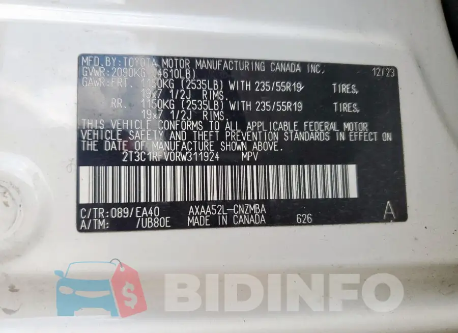 2T3C1RFV0RW311924 Photo# 13