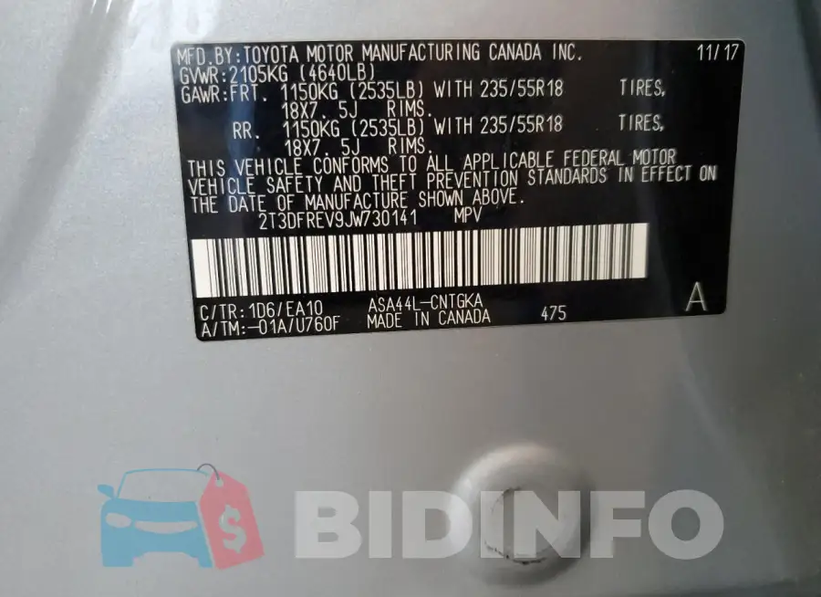 2T3DFREV9JW730141 Photo# 13