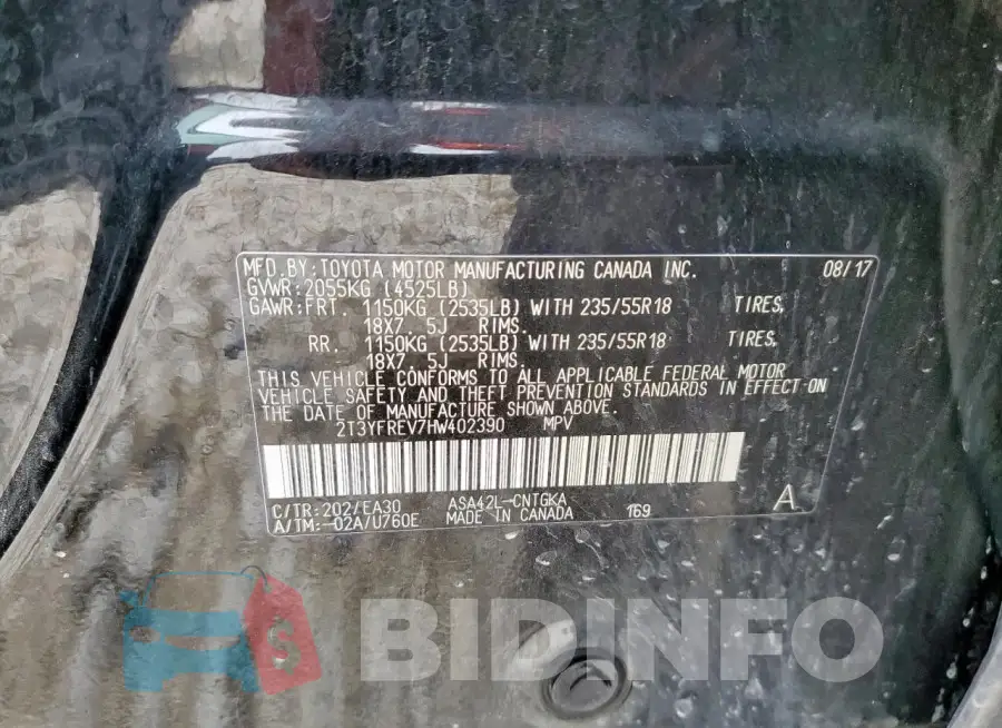 2T3YFREV7HW402390 Photo# 14