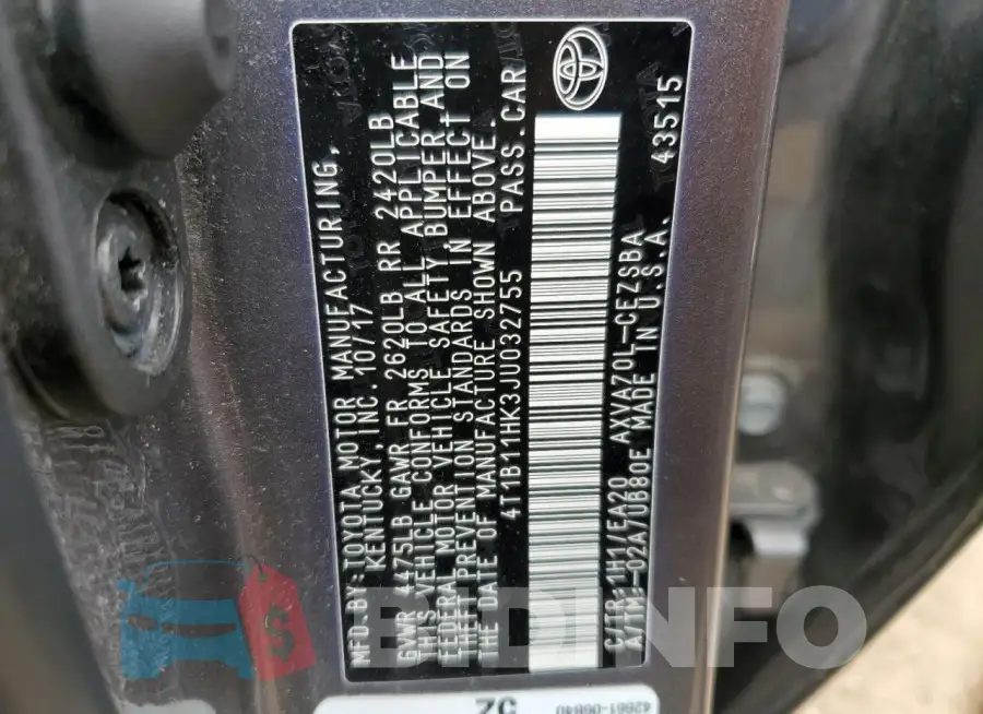 4T1B11HK3JU032755 Photo# 13