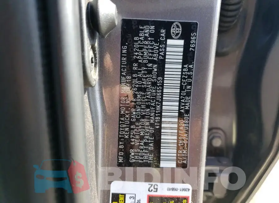 4T1B11HK7JU665159 Photo# 12