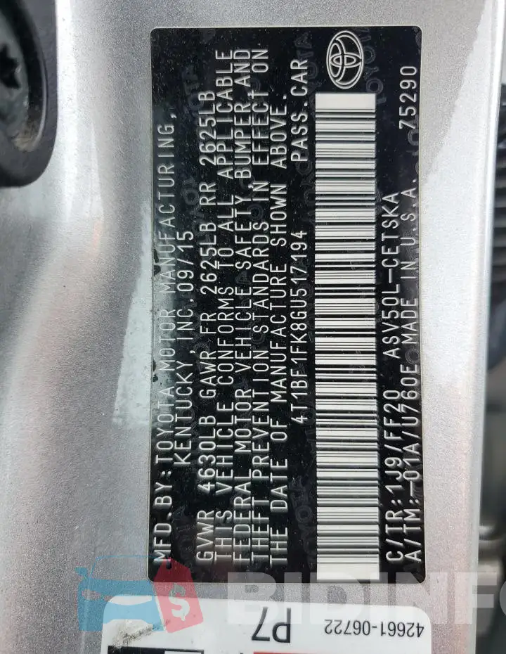 4T1BF1FK8GU517194 Photo# 13