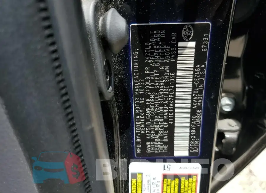 4T1C11AK7PU741356 Photo# 12
