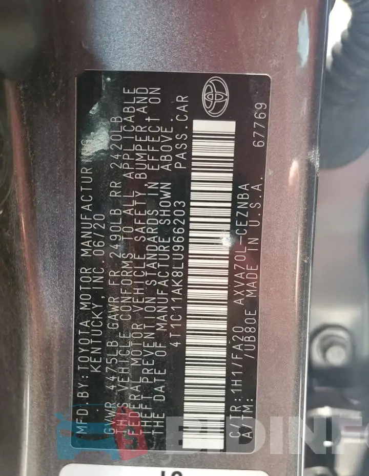 4T1C11AK8LU966203 Photo# 12