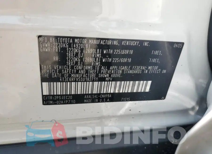 4T3E6RFV5SU182711 Photo# 13
