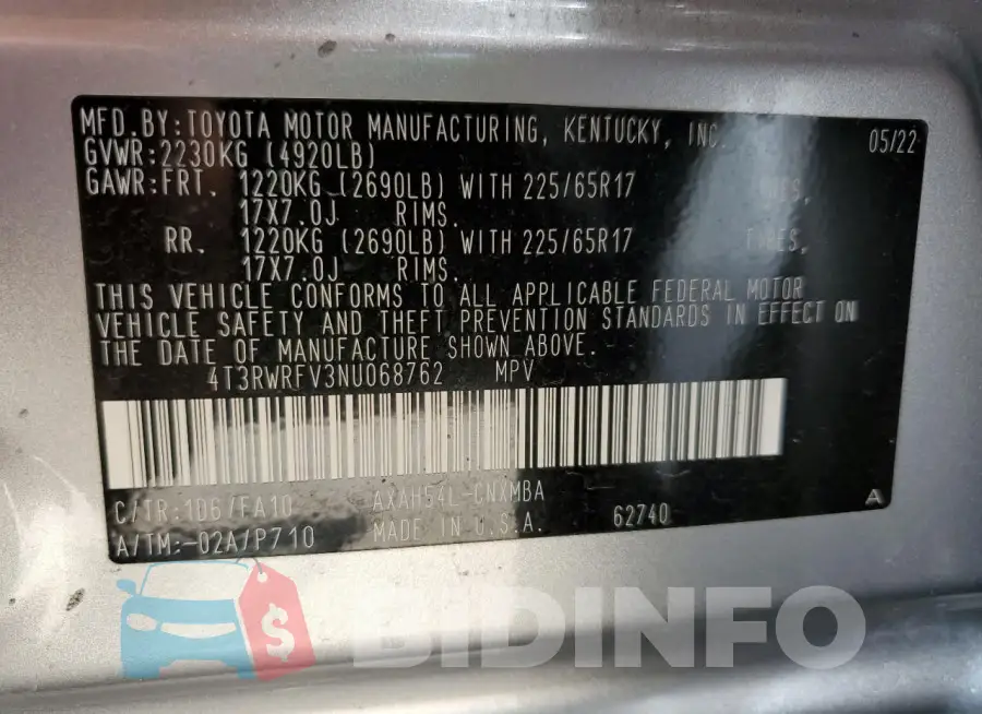 4T3RWRFV3NU068762 Photo# 14