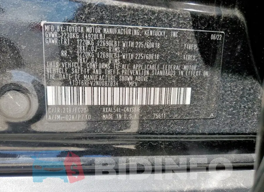 4T3T6RFV2NU087034 Photo# 13