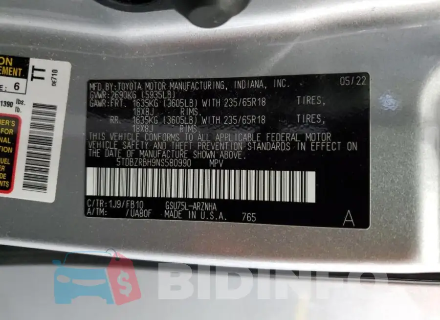 5TDBZRBH9NS580990 Photo# 14