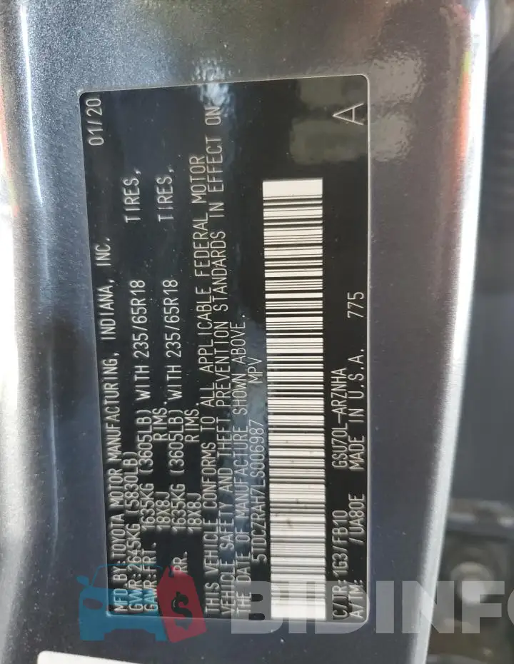 5TDCZRAH7LS006987 Photo# 12