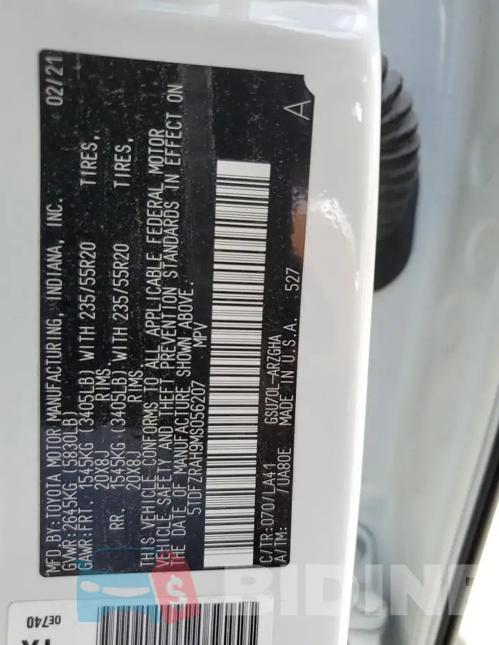 5TDFZRAH9MS056207 Photo# 13
