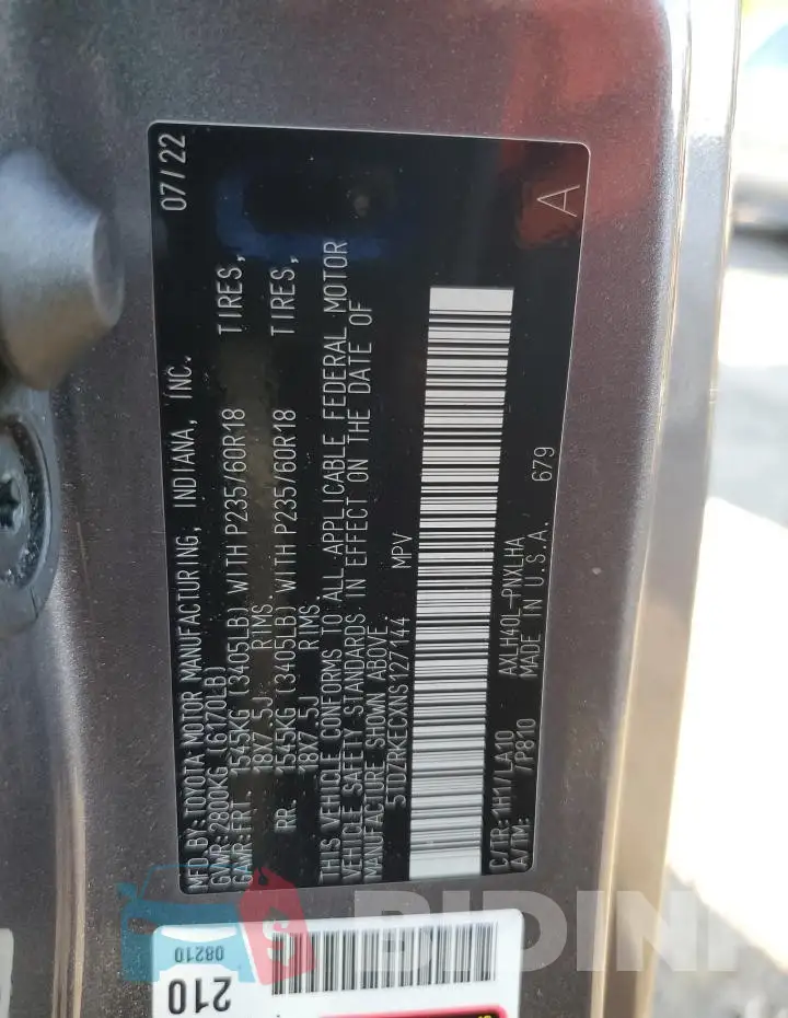 5TDZRKECXNS127144 Photo# 13