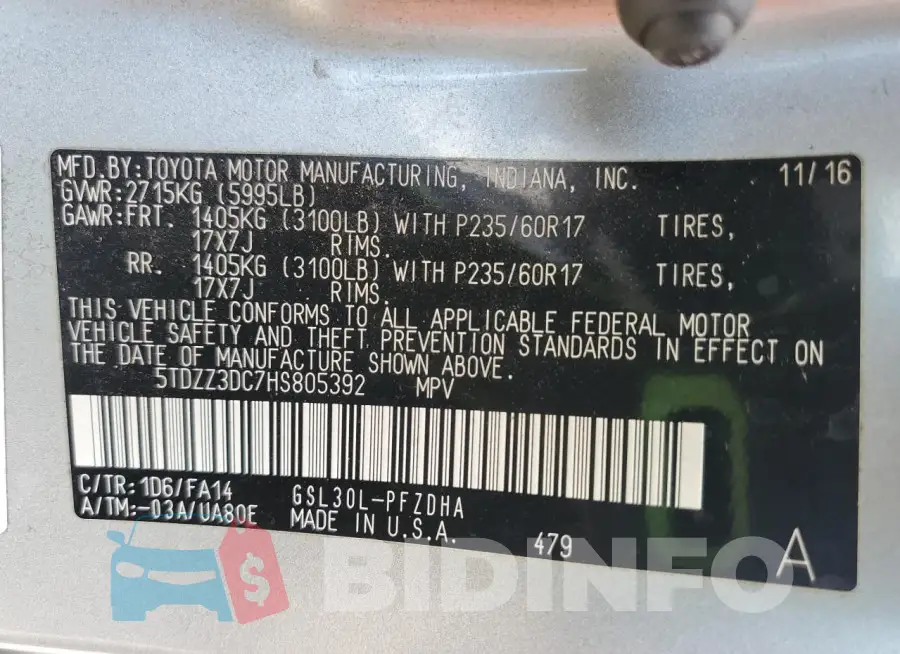 5TDZZ3DC7HS805392 Photo# 13
