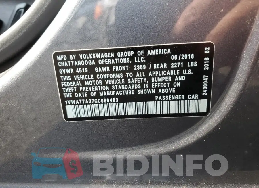 1VWAT7A37GC066483 Photo# 12