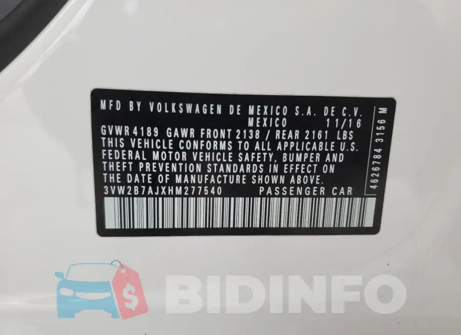 3VW2B7AJXHM277540 Photo# 13