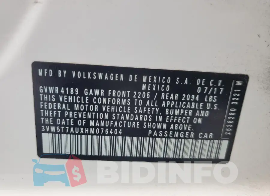 3VW5T7AUXHM076404 Photo# 13