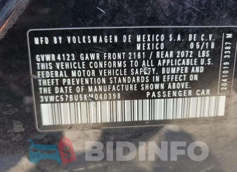 3VWC57BU5KM040398 Photo# 12