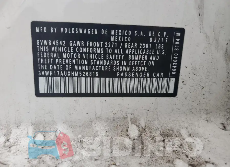 3VWH17AUXHM526815 Photo# 12