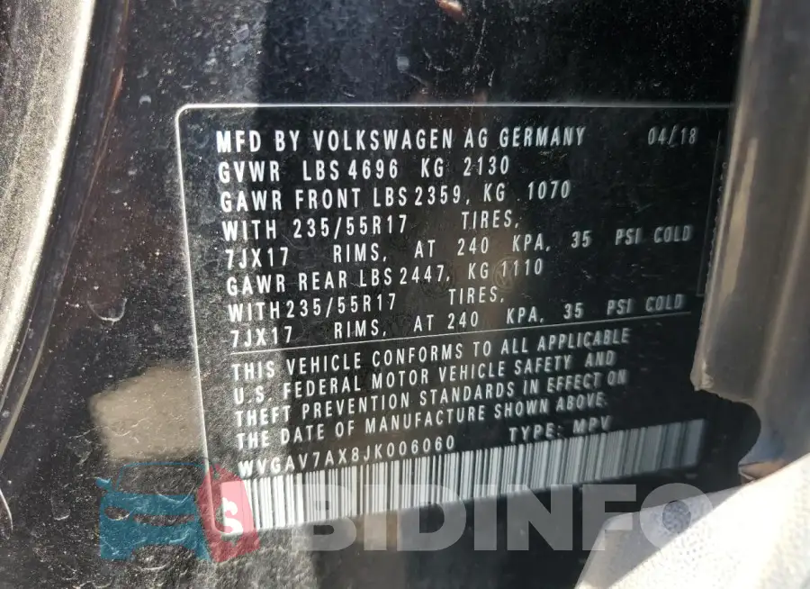 WVGAV7AX8JK006060 Photo# 13
