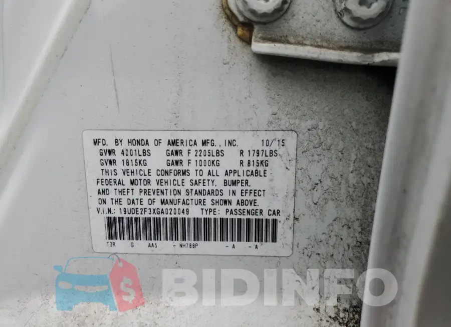 19UDE2F3XGA020049 Photo# 13