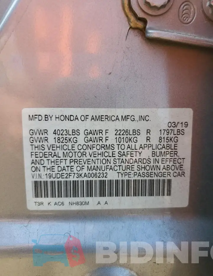 19UDE2F73KA006232 Photo# 13