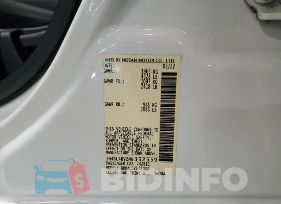 1N4BL4BV2NN352559 Photo# 12