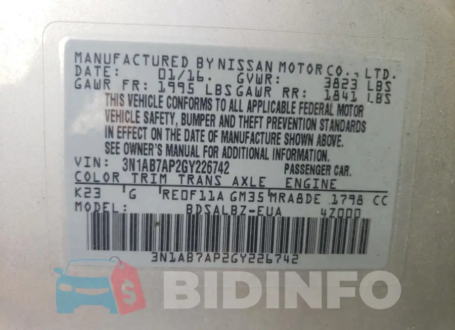 3N1AB7AP2GY226742 Photo# 13