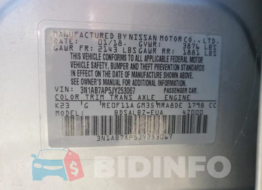 3N1AB7AP5JY253067 Photo# 12