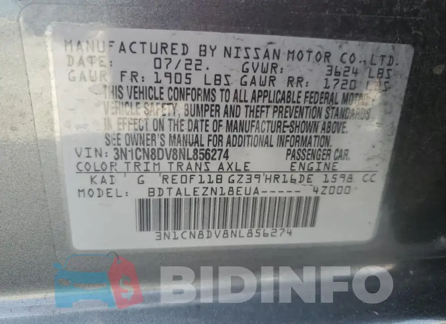 3N1CN8DV8NL856274 Photo# 12