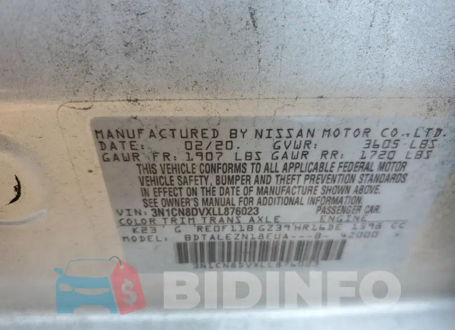 3N1CN8DVXLL876023 Photo# 12