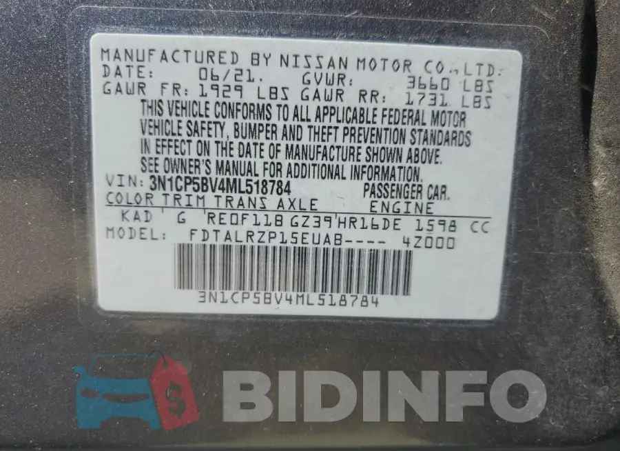 3N1CP5BV4ML518784 Photo# 12