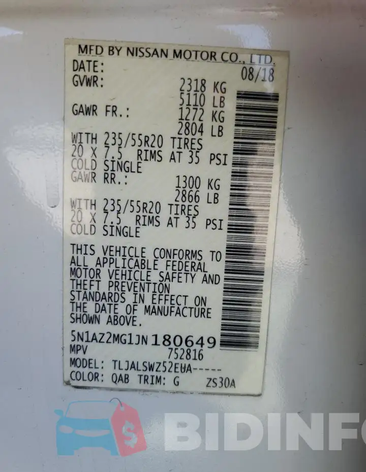 5N1AZ2MG1JN180649 Photo# 13