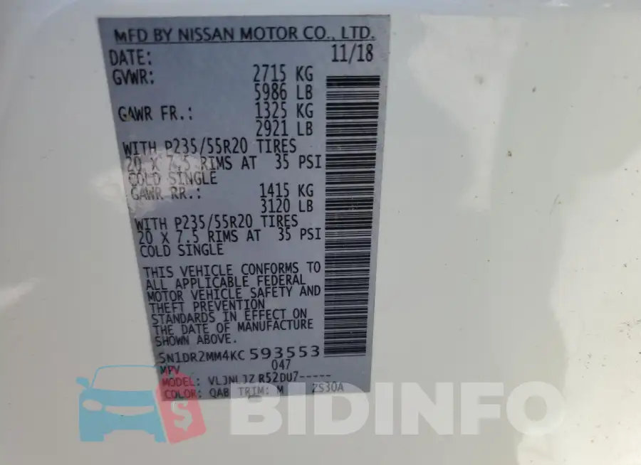 5N1DR2MM4KC593553 Photo# 14