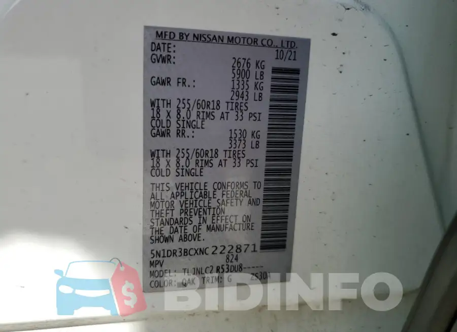 5N1DR3BCXNC222871 Photo# 14