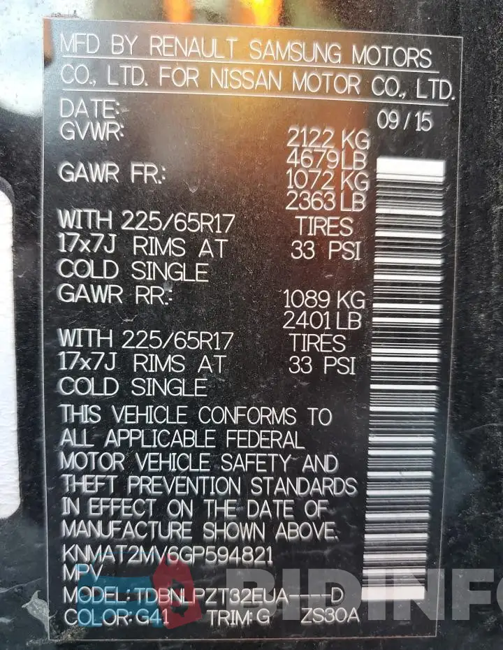 KNMAT2MV6GP594821 Photo# 14