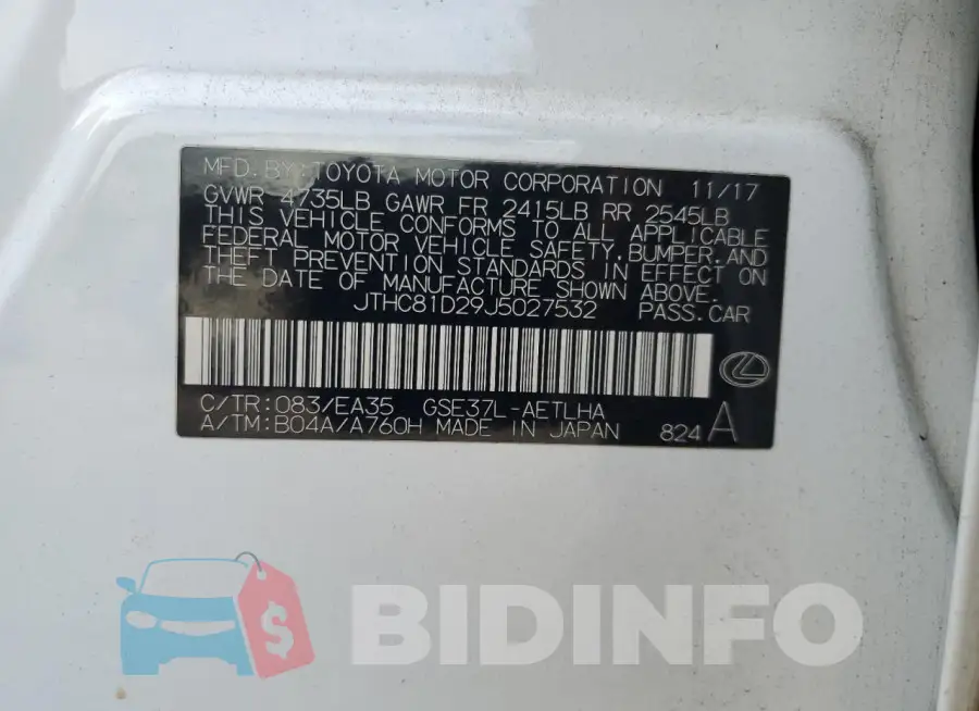 JTHC81D29J5027532 Photo# 12