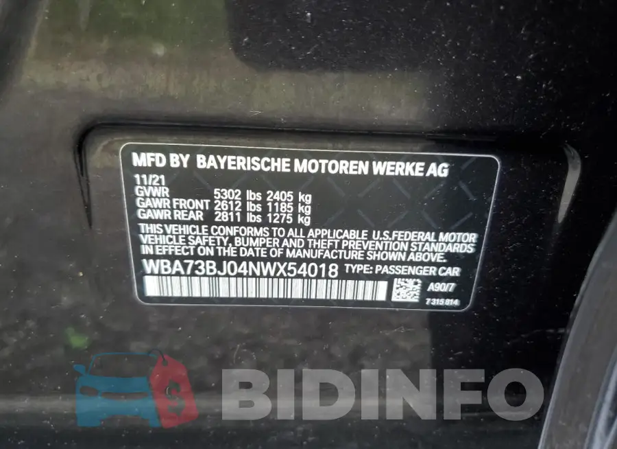 WBA73BJ04NWX54018 Photo# 12