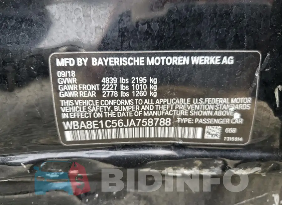 WBA8E1C56JA758788 Photo# 12