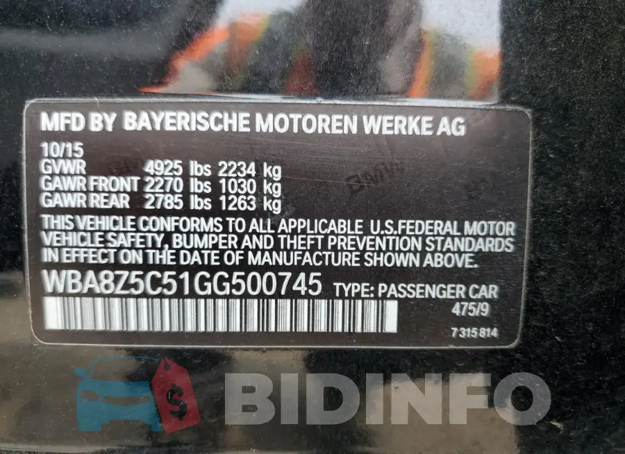 WBA8Z5C51GG500745 Photo# 14