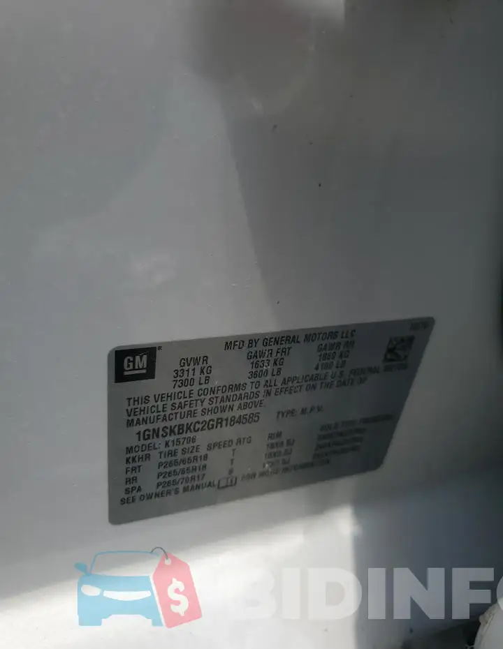 1GNSKBKC2GR184585 Photo# 12