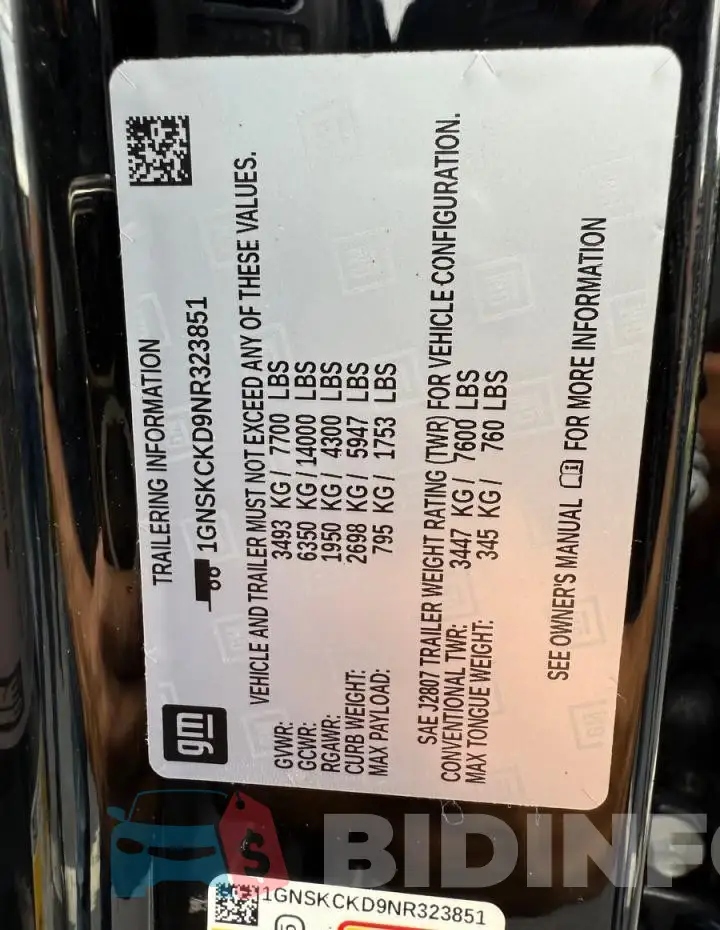 1GNSKCKD9NR323851 Photo# 10