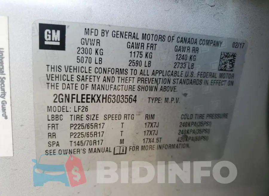 2GNFLEEKXH6303564 Photo# 13