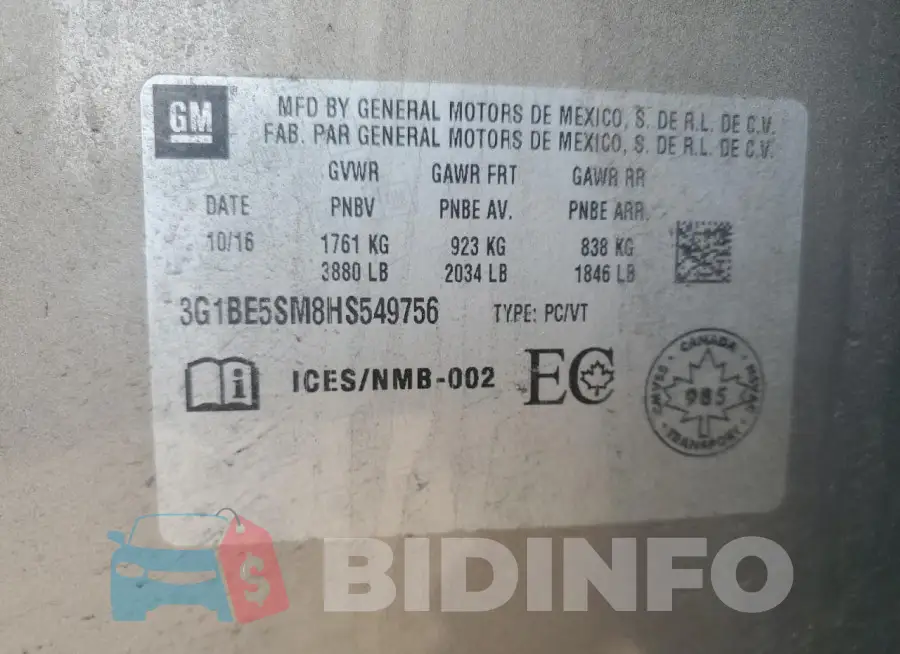 3G1BE5SM8HS549756 Photo# 12