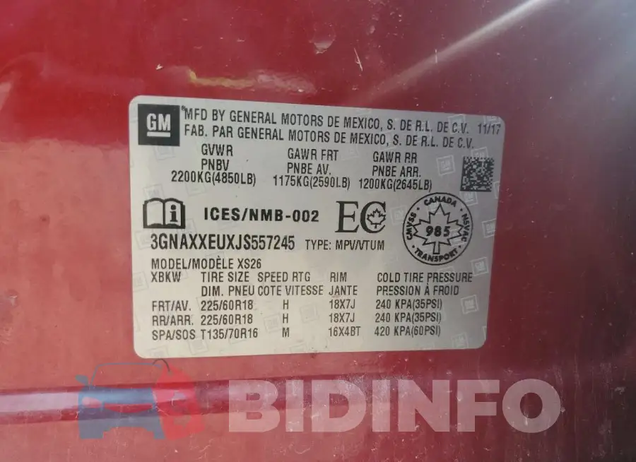 3GNAXXEUXJS557245 Photo# 13