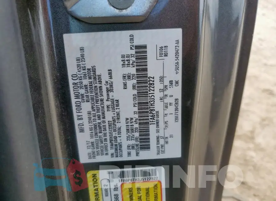 1FA6P8TH3J5122822 Photo# 12