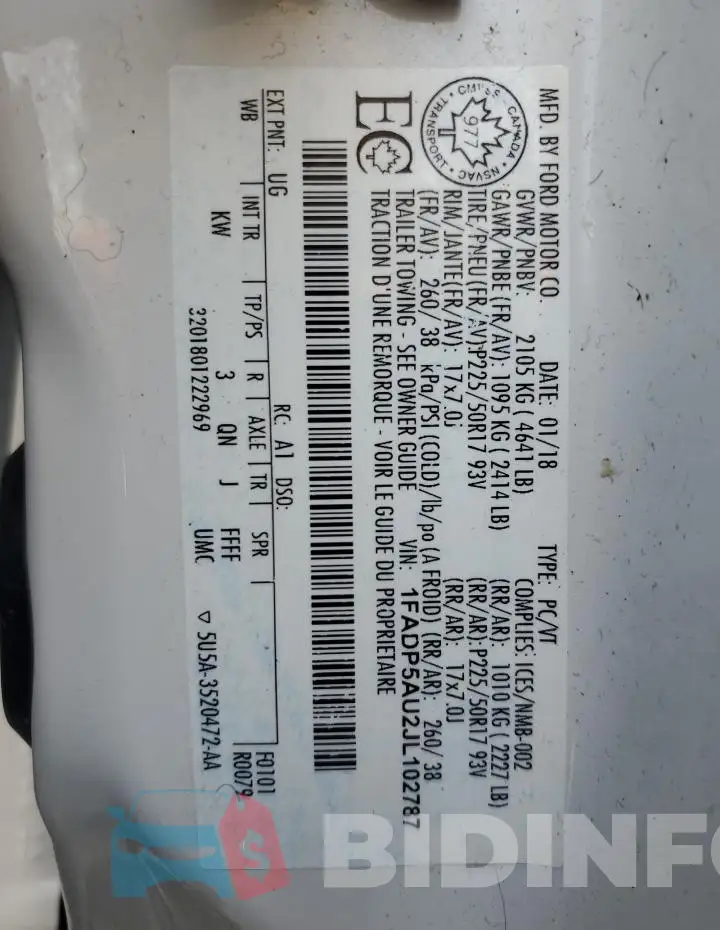 1FADP5AU2JL102787 Photo# 12