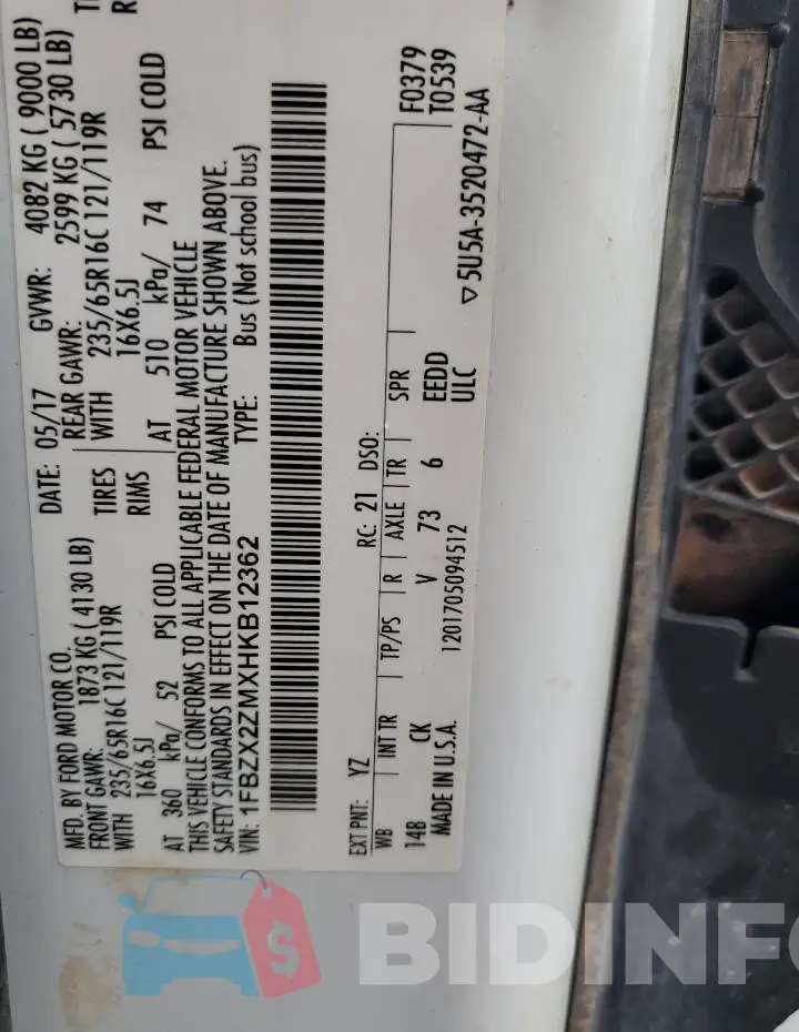 1FBZX2ZMXHKB12362 Photo# 13