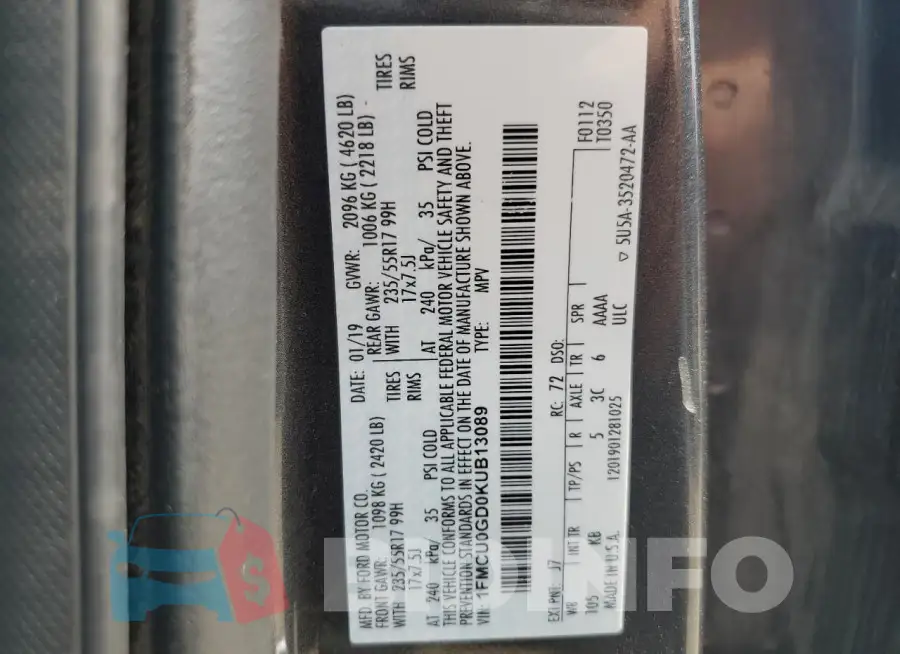 1FMCU0GD0KUB13089 Photo# 13