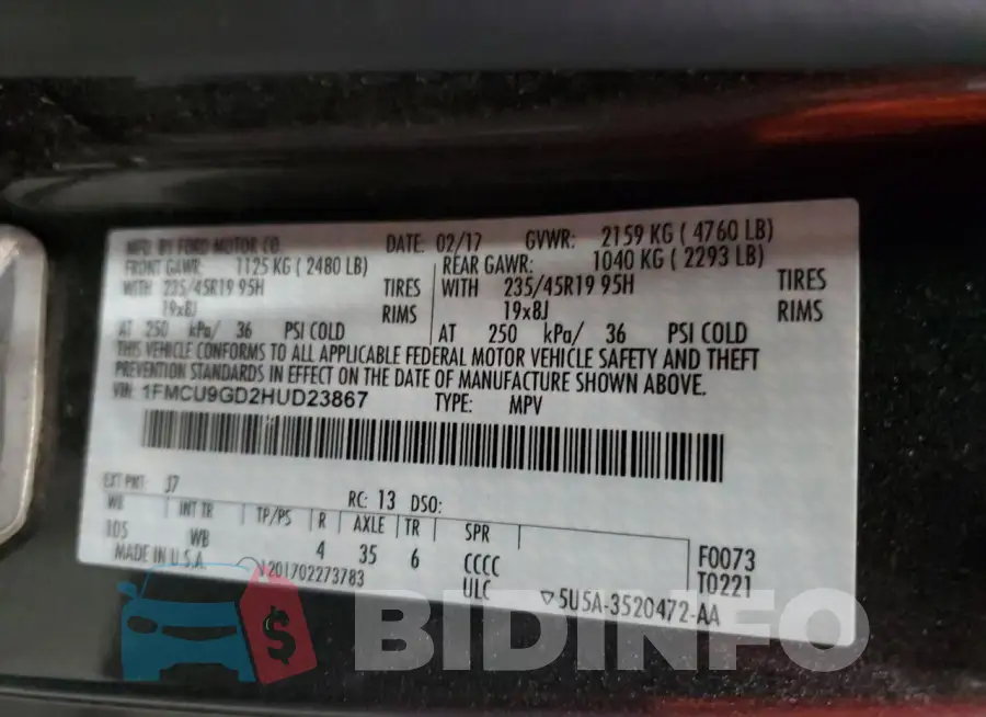1FMCU9GD2HUD23867 Photo# 13