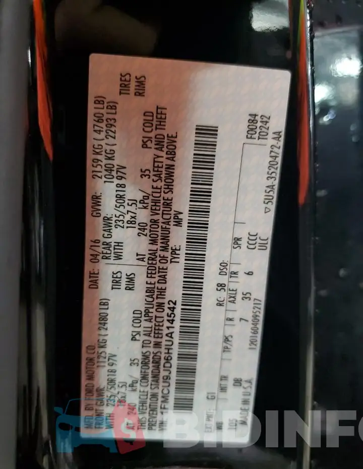 1FMCU9JD6HUA14542 Photo# 13