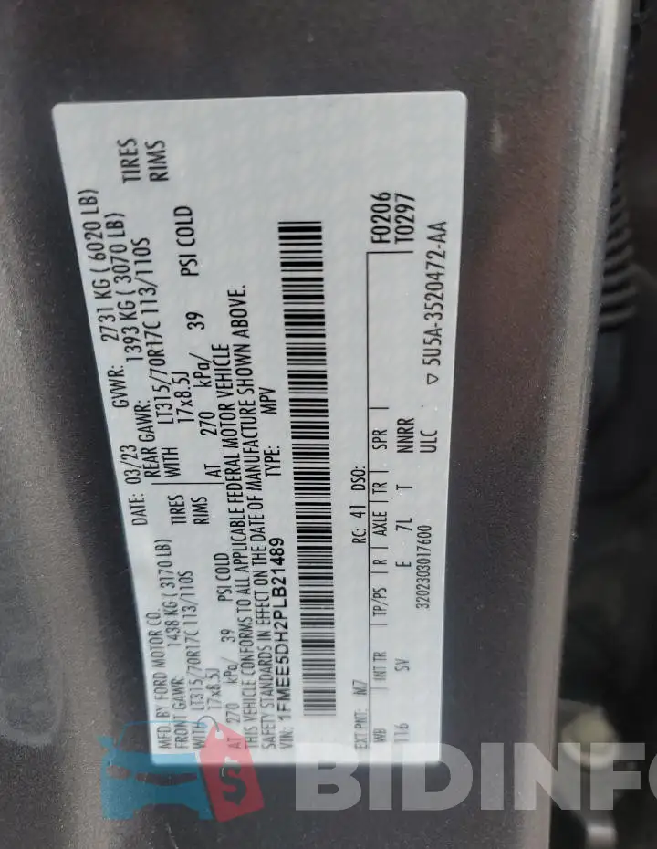 1FMEE5DH2PLB21489 Photo# 14